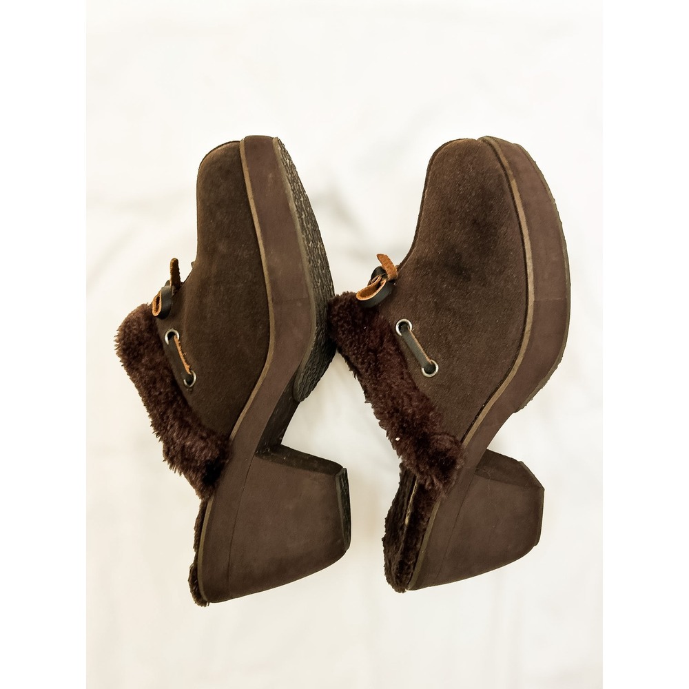 Skechers Y2K Disco Bunny Boogie Down Platform‎ Clogs Suede Faux Fur Mules SZ 9 - Picture 4 of 5